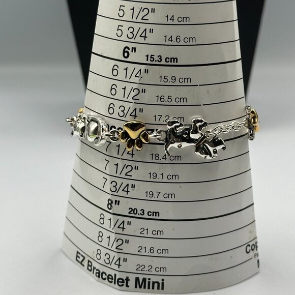 3/$30 Cat Dog Charm Bracelet Silver Gold Mixed Metals Paw Print Toggle Clasp - Picture 11 of 13